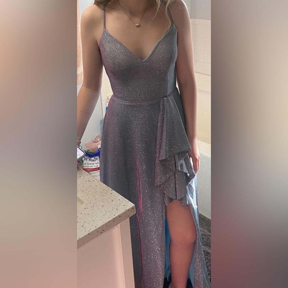 Blondie Nites Sparkling Strapless Silver Evening Gown